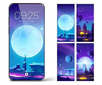 Smartphone with surreal moonlit landscape wallpaper